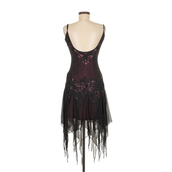 Vintage Sue Wong Y2K Silk Floral Crochet Fairy Dress 6 Asymmetrical Floral Slip - Picture 2 of 5